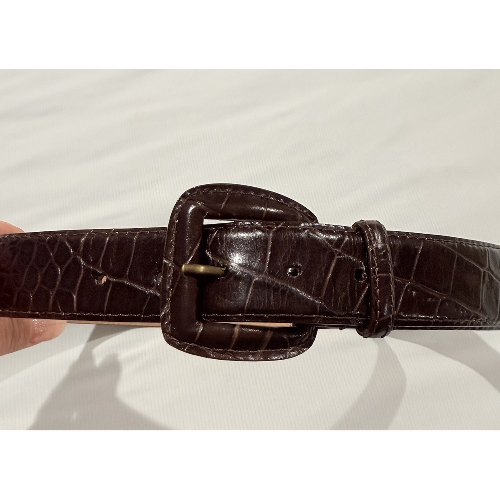Cassin New York croc-embossed dark brown belt S Genuine Leather Women Vtg - Picture 1 of 8